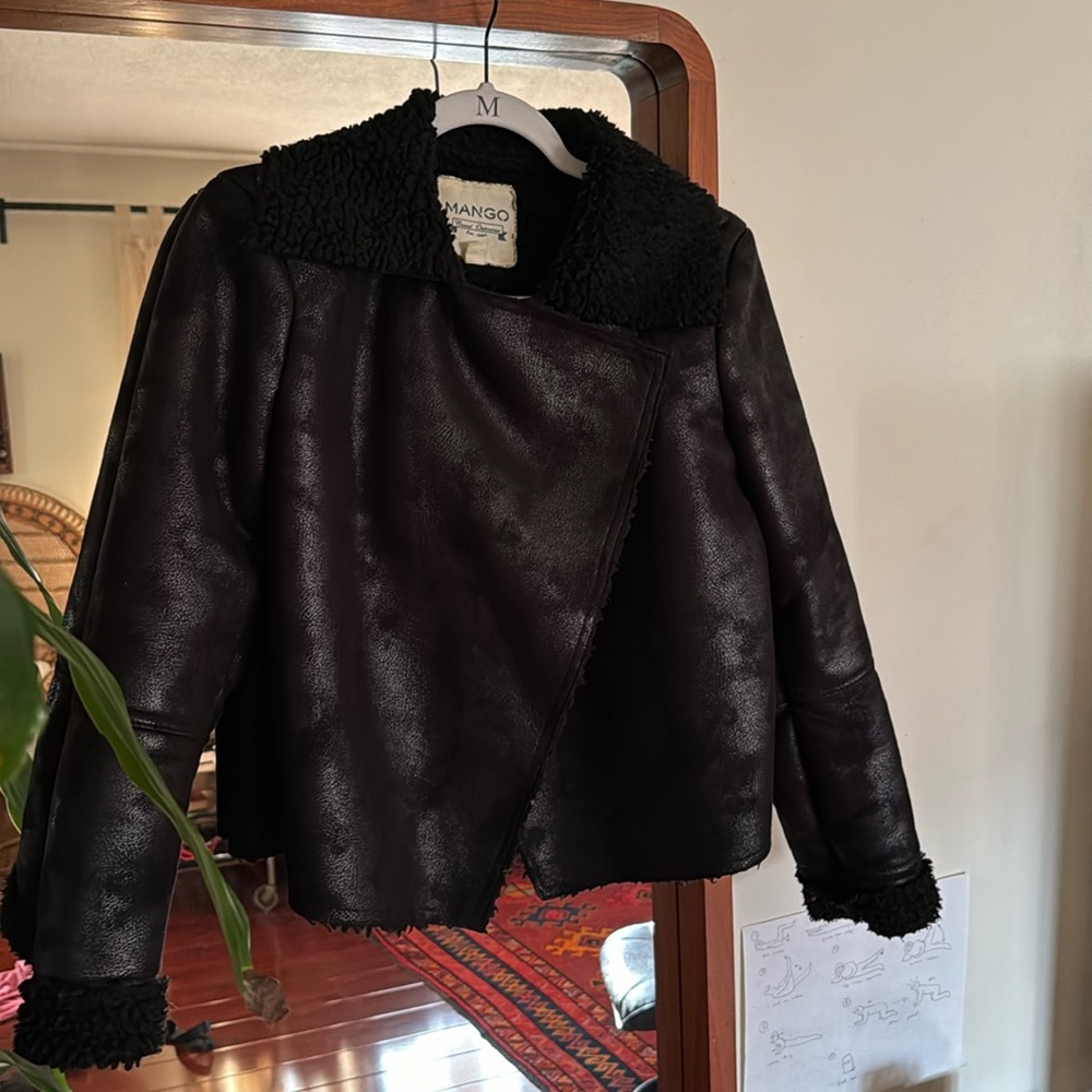 Mango faux shearling winter coat motorcycle jacket inspired S